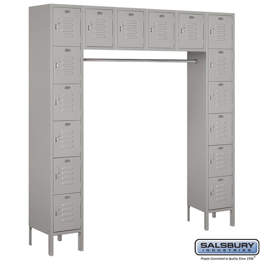 Salsbury 12" Wide Six Tier Box Style Bridge Standard Metal Locker - 16 Box - 18 Inches Deep - Gray - Assembled - Sweatfully