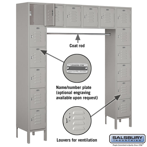 Salsbury 12" Wide Six Tier Box Style Bridge Standard Metal Locker - 16 Box - 18 Inches Deep - Gray - Unassembled - Sweatfully