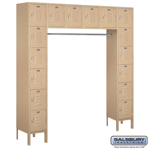 Salsbury 12" Wide Six Tier Box Style Bridge Standard Metal Locker - 16 Box - 18 Inches Deep - Tan - Unassembled - Sweatfully