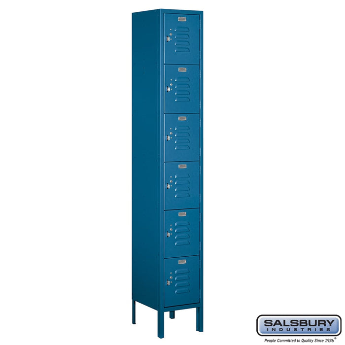 Salsbury 12" Wide Six Tier Box Style Standard Metal Locker - 1 Wide - 6 Feet High - 12 Inches Deep - Blue - Assembled - Sweatfully