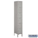 Salsbury 12" Wide Six Tier Box Style Standard Metal Locker - 1 Wide - 6 Feet High - 15 Inches Deep - Gray - Assembled - Sweatfully