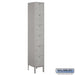 Salsbury 12" Wide Six Tier Box Style Standard Metal Locker - 1 Wide - 6 Feet High - 15 Inches Deep - Gray - Unassembled - Sweatfully