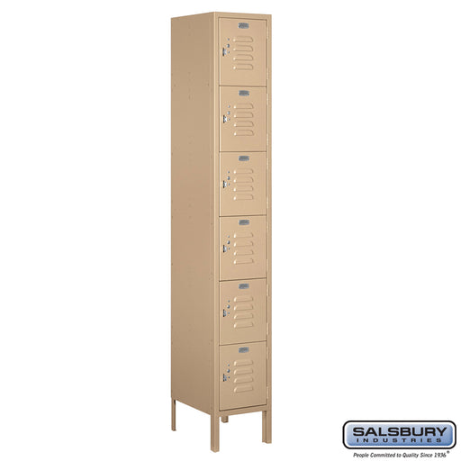 Salsbury 12" Wide Six Tier Box Style Standard Metal Locker - 1 Wide - 6 Feet High - 15 Inches Deep - Tan - Unassembled - Sweatfully