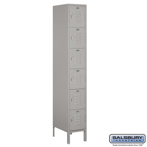 Salsbury 12" Wide Six Tier Box Style Standard Metal Locker - 1 Wide - 6 Feet High - 18 Inches Deep - Gray - Unassembled - Sweatfully