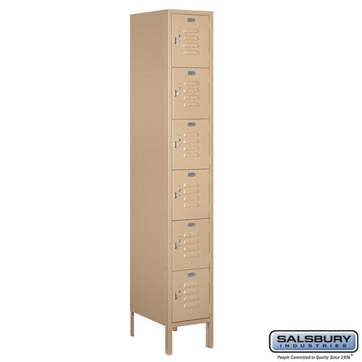 Salsbury 12" Wide Six Tier Box Style Standard Metal Locker - 1 Wide - 6 Feet High - 18 Inches Deep - Tan - Assembled - Sweatfully