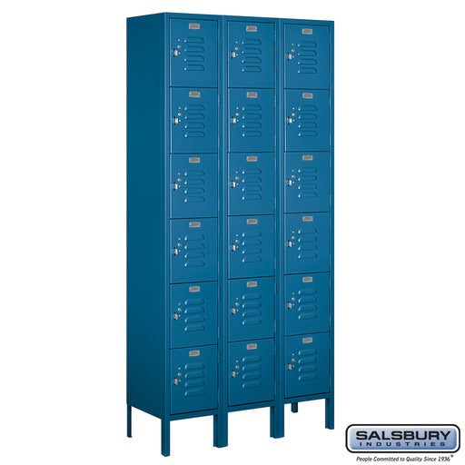 Salsbury 12" Wide Six Tier Box Style Standard Metal Locker - 3 Wide - 6 Feet High - 12 Inches Deep - Blue - Assembled - Sweatfully
