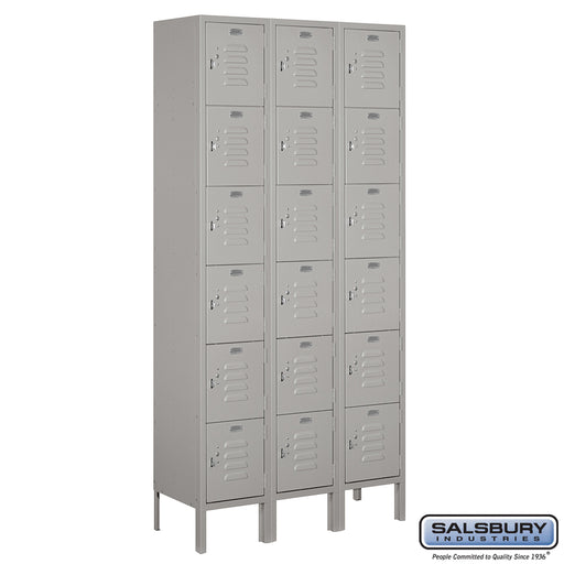 Salsbury 12" Wide Six Tier Box Style Standard Metal Locker - 3 Wide - 6 Feet High - 12 Inches Deep - Gray - Assembled - Sweatfully