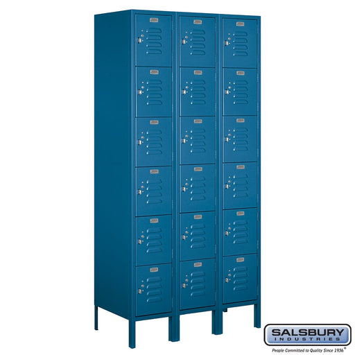 Salsbury 12" Wide Six Tier Box Style Standard Metal Locker - 3 Wide - 6 Feet High - 18 Inches Deep - Blue - Assembled - Sweatfully