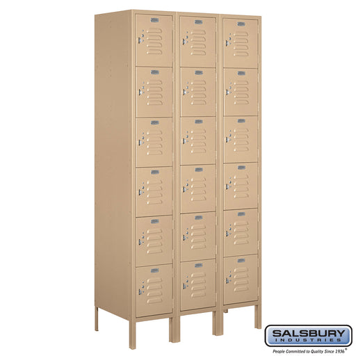 Salsbury 12" Wide Six Tier Box Style Standard Metal Locker - 3 Wide - 6 Feet High - 18 Inches Deep - Tan - Assembled - Sweatfully