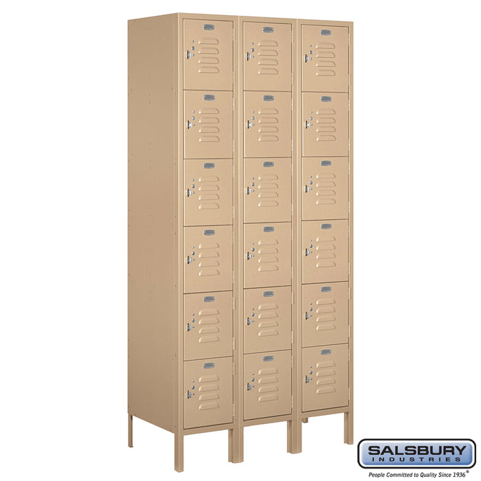 Salsbury 12" Wide Six Tier Box Style Standard Metal Locker - 3 Wide - 6 Feet High - 18 Inches Deep - Tan - Unassembled - Sweatfully