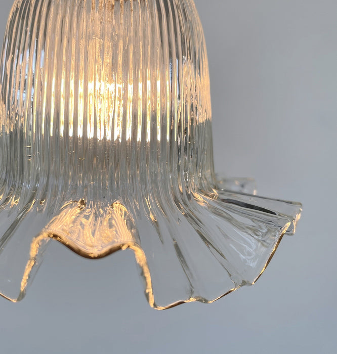 Delicate HOLOPHANE RUFFLE 1930's Antique Glass Pendant Light - Sweatfully