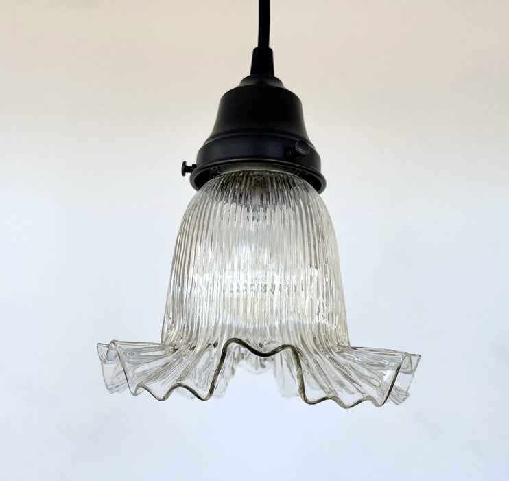 Delicate HOLOPHANE RUFFLE 1930's Antique Glass Pendant Light - Sweatfully