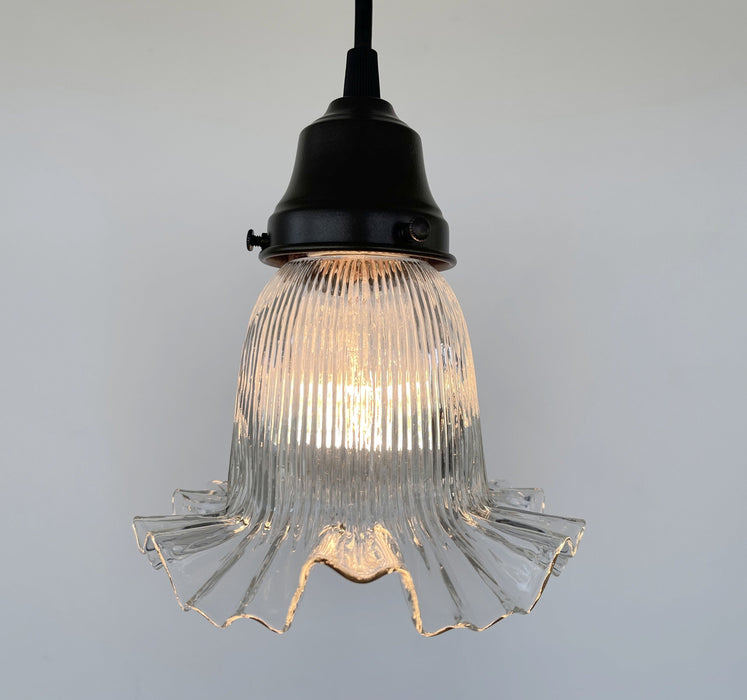 Delicate HOLOPHANE RUFFLE 1930's Antique Glass Pendant Light - Sweatfully