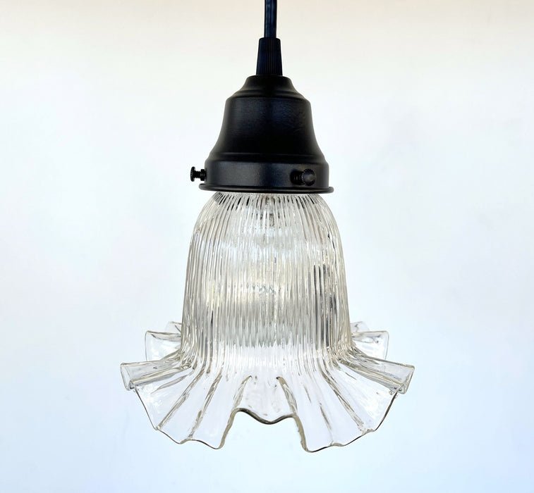 Delicate HOLOPHANE RUFFLE 1930's Antique Glass Pendant Light - Sweatfully