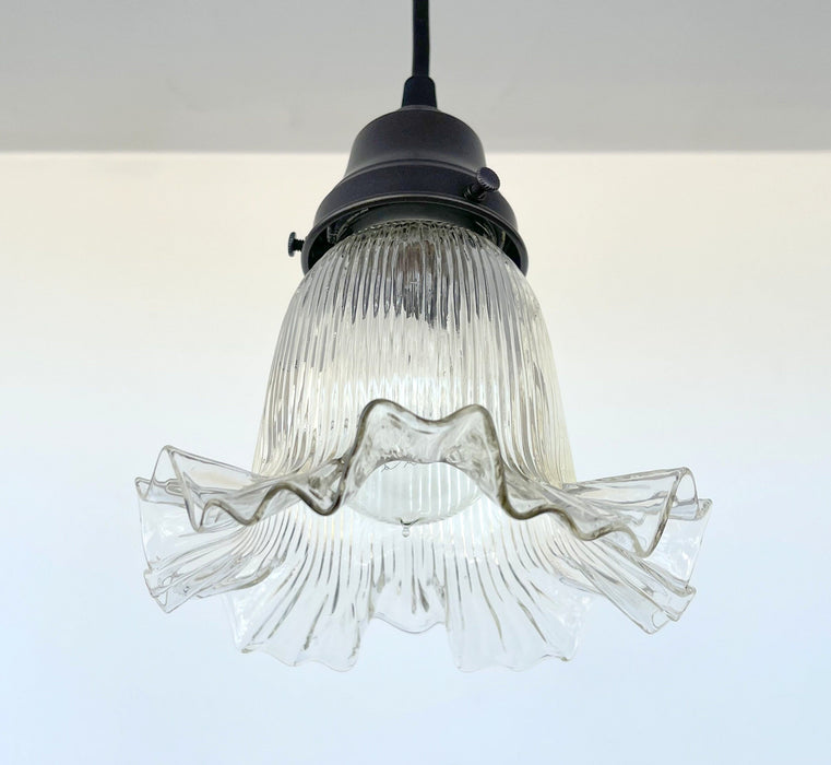 Delicate HOLOPHANE RUFFLE 1930's Antique Glass Pendant Light - Sweatfully