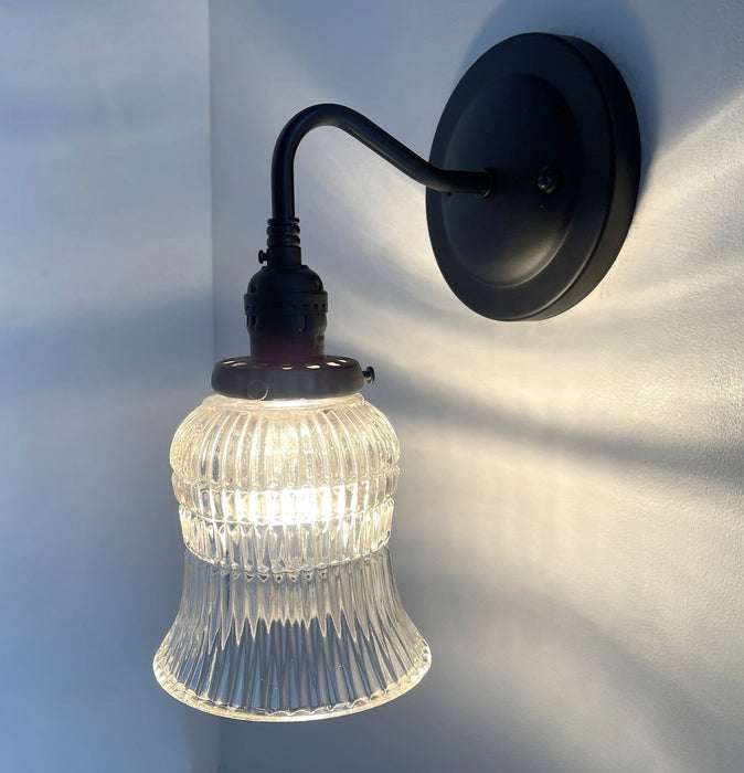 Bell Antique Holophane 1950's Glass Wall Sconce Light Fixture - Sweatfully