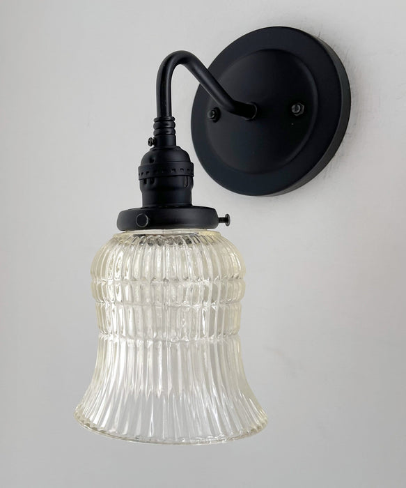 Bell Antique Holophane 1950's Glass Wall Sconce Light Fixture - Sweatfully