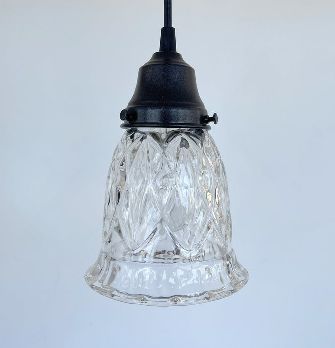 Heavy Pressed Vintage 1950's Antique Diamond PENDANT Light Fixture - Sweatfully