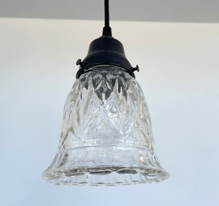 Heavy Pressed Vintage 1950's Antique Diamond PENDANT Light Fixture - Sweatfully