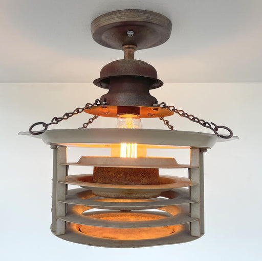 TOTALLY UNIQUE! Vintage Industrial Flush Mount Ceiling Light Rustic Distressed - Sweatfully