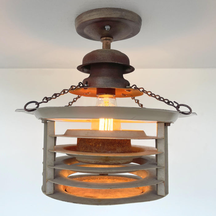 TOTALLY UNIQUE! Vintage Industrial Flush Mount Ceiling Light Rustic Distressed - Sweatfully