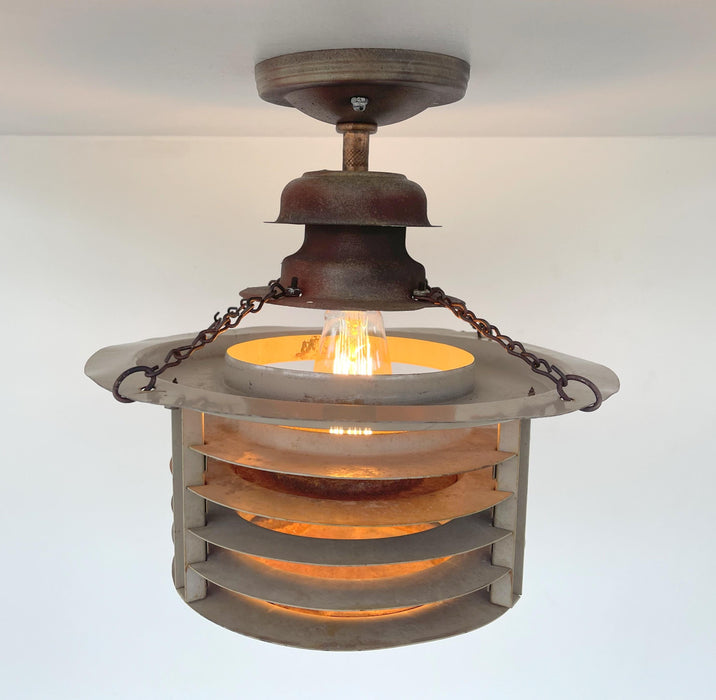 TOTALLY UNIQUE! Vintage Industrial Flush Mount Ceiling Light Rustic Distressed - Sweatfully