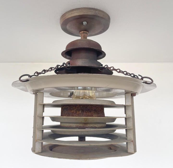 TOTALLY UNIQUE! Vintage Industrial Flush Mount Ceiling Light Rustic Distressed - Sweatfully