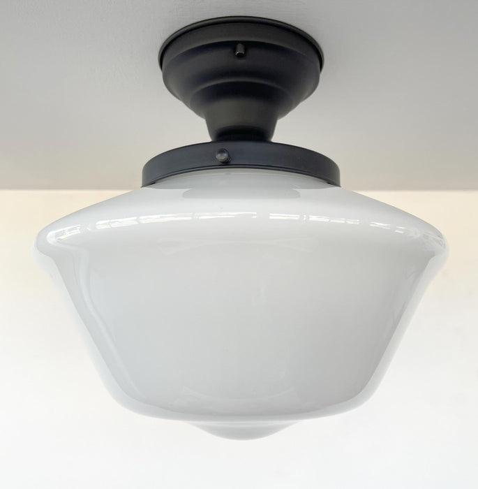ELEGANT SCHOOLHOUSE Authentic Historical 1930's Antique Milk Glass Ceiling Light - Sweatfully