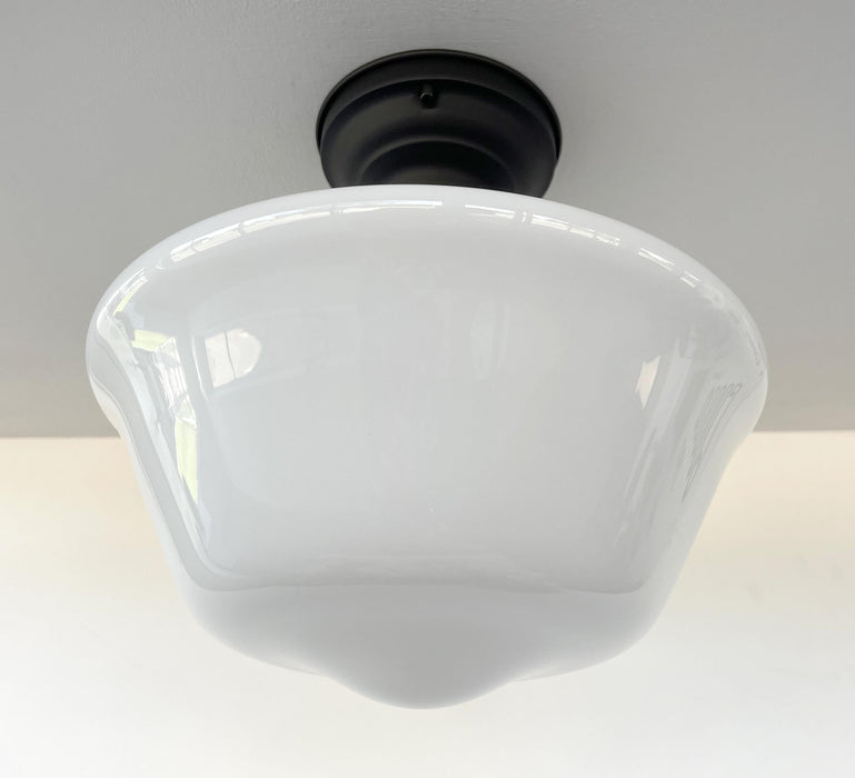ELEGANT SCHOOLHOUSE Authentic Historical 1930's Antique Milk Glass Ceiling Light - Sweatfully