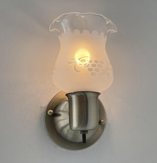 Etched Antique 1960's Glass Wall Sconce Light Fixture with On/Off Switch Antique Brass - Sweatfully