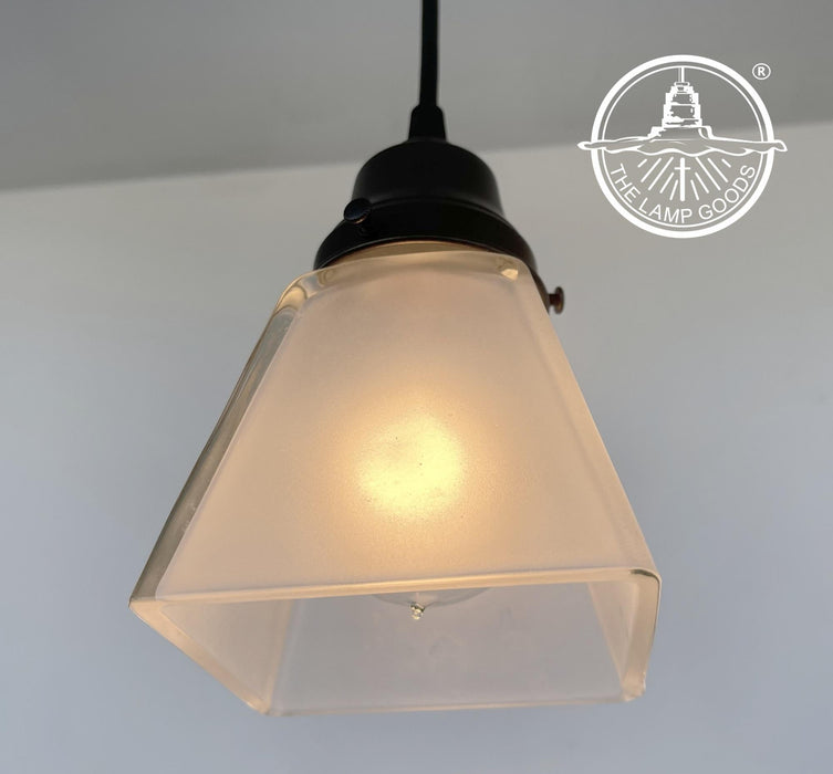 Vintage Frosted SQUARE 1960's PENDANT Light - Sweatfully