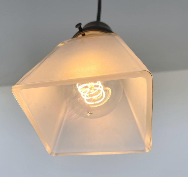Vintage Frosted SQUARE 1960's PENDANT Light - Sweatfully