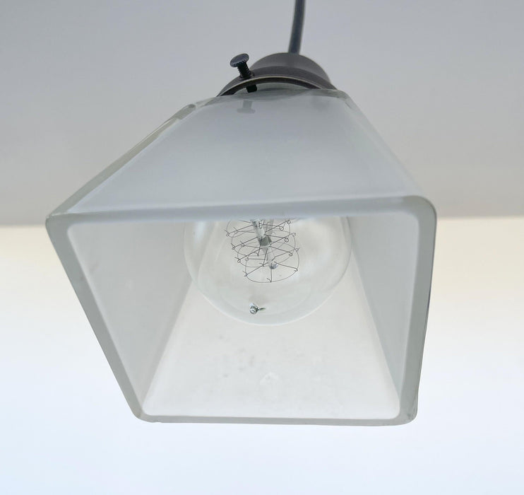 Vintage Frosted SQUARE 1960's PENDANT Light - Sweatfully