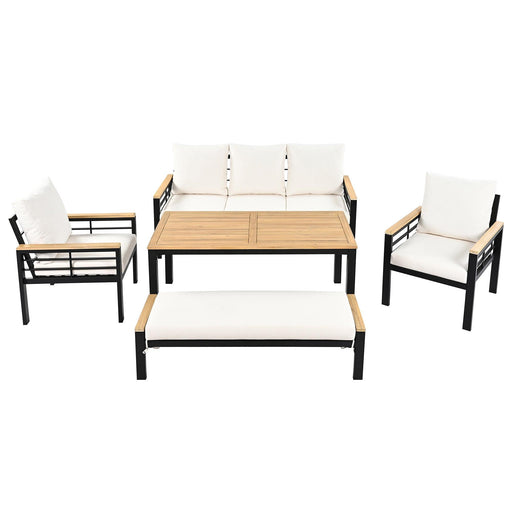 5 Pieces Outdoor Patio Conversation Set with 3-Seat Sofa, Cushions for Backyard, Poolside, Garden - Sweatfully