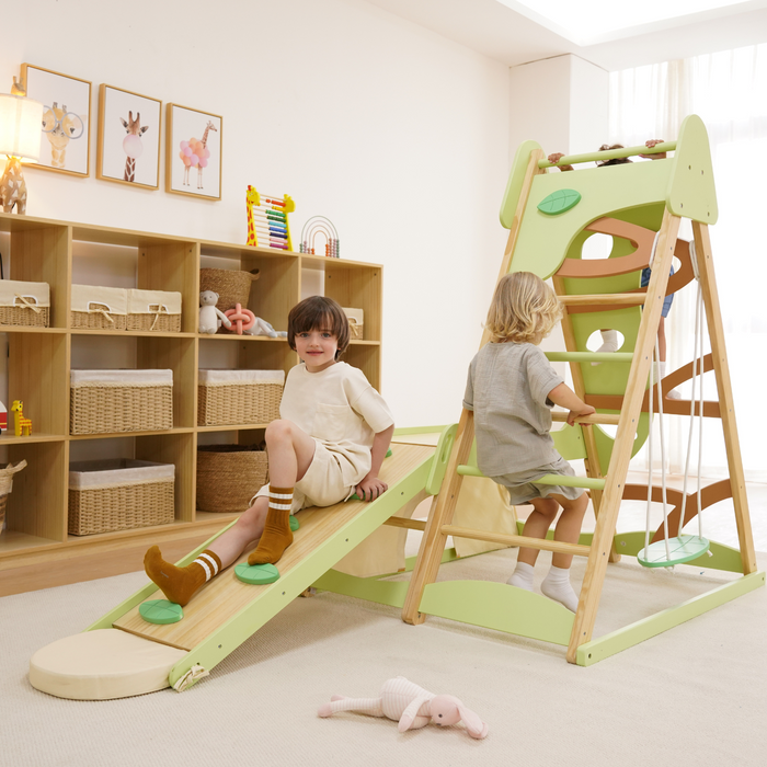 Avenlur Bush 6-in-1 Indoor Wooden Jungle Gym Climber – Montessori Toddler Playset with Slide, Rock Wall, Ladder & More - Sweatfully