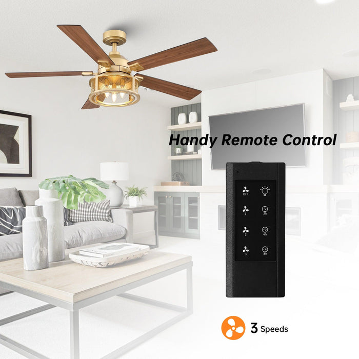 52" Lucknow Industrial Black Reversible Ceiling Fan with Lighting and Remote Control - Sweatfully