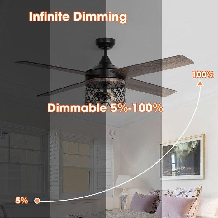 52" Mirelle Farmhouse Downrod Mount Reversible Ceiling Fan with Lighting and Remote Control - Sweatfully