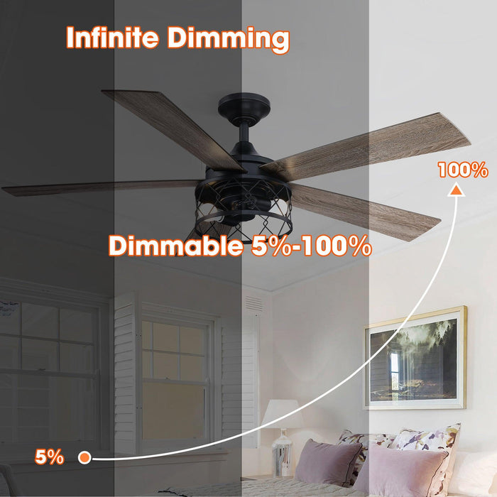 52" Windmill Industrial Downrod Mount Reversible Ceiling Fan with Lighting and Remote Control - Sweatfully