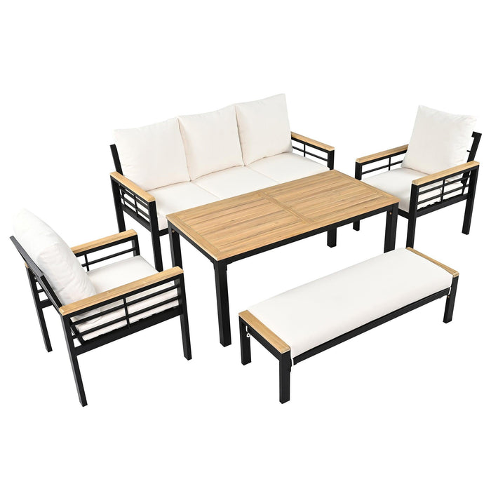 5 Pieces Outdoor Patio Conversation Set with 3-Seat Sofa, Cushions for Backyard, Poolside, Garden - Sweatfully