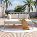 Outdoor Daybed, Patio Daybed with Four Pillows, Wooden Outdoor Bed with Curved Armrests for Poolside, Backyard, Garden - Sweatfully