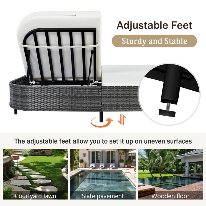 Outdoor Daybed, Patio Rattan Daybed with 5-Position Adjustable Backrest and Removable Cushions & Pillows for Garden, Backyard, Poolside - Sweatfully
