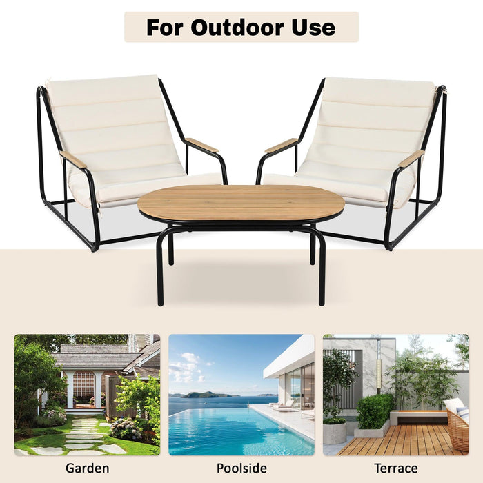 Outdoor Chaise Lounge Chairs Set of 3 with Acacia Side Table, Pool Lounge Chairs for Lawn, Deck, Beach - Sweatfully