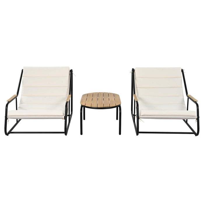 Outdoor Chaise Lounge Chairs Set of 3 with Acacia Side Table, Pool Lounge Chairs for Lawn, Deck, Beach - Sweatfully