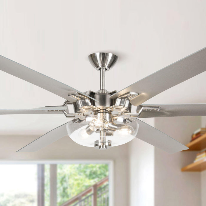 70" Modern Brushed Nickel DC Motor Downrod Mount Ceiling Fan with Lighting and Remote Control - Sweatfully