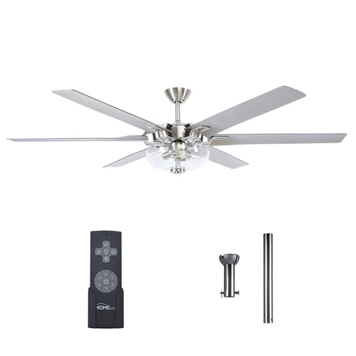 70" Modern Brushed Nickel DC Motor Downrod Mount Ceiling Fan with Lighting and Remote Control - Sweatfully