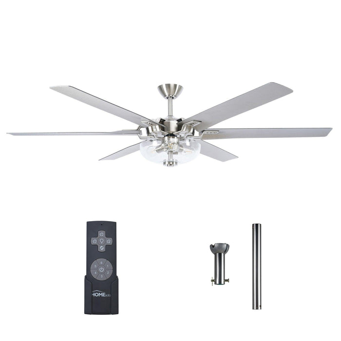 70" Modern Brushed Nickel DC Motor Downrod Mount Ceiling Fan with Lighting and Remote Control - Sweatfully