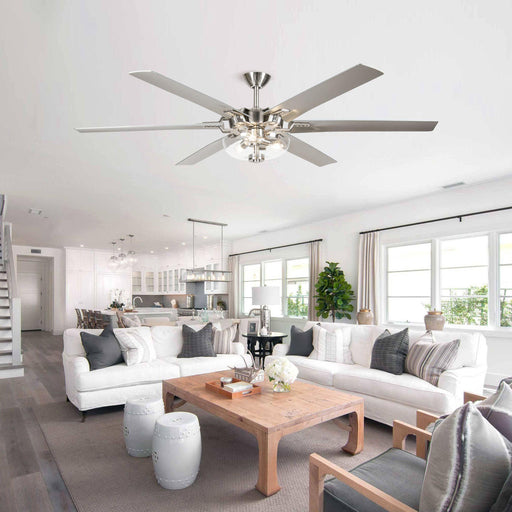 70" Modern Brushed Nickel DC Motor Downrod Mount Ceiling Fan with Lighting and Remote Control - Sweatfully