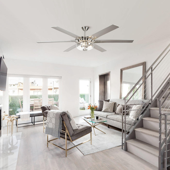 70" Modern Brushed Nickel DC Motor Downrod Mount Ceiling Fan with Lighting and Remote Control - Sweatfully