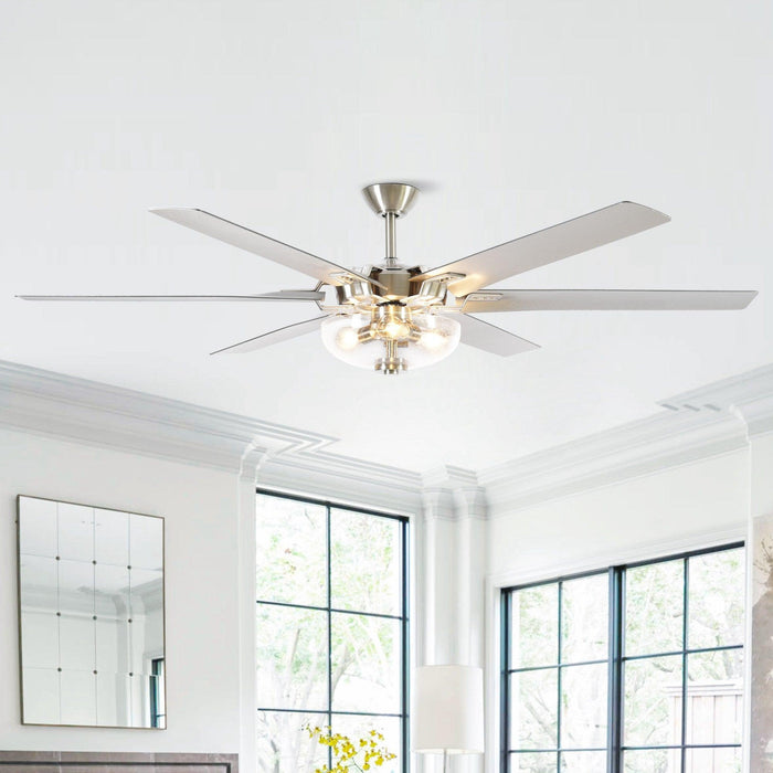 70" Modern Brushed Nickel DC Motor Downrod Mount Ceiling Fan with Lighting and Remote Control - Sweatfully