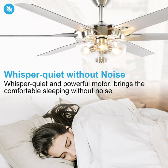 70" Modern Brushed Nickel DC Motor Downrod Mount Ceiling Fan with Lighting and Remote Control - Sweatfully